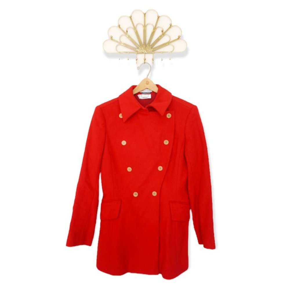 Vintage Isaac Mizrahi x Bergdorf Goodman Red Wool Double Breasted Coat